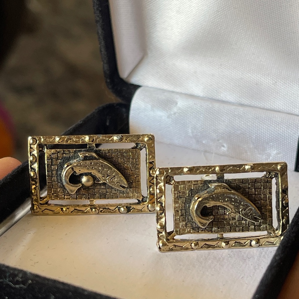 Vintage Gold-Tone Rectangle Paisley Motif Cufflinks